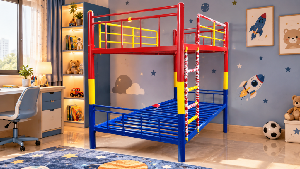 Colourful space-themed kids bunk bed by Tuba Furniture