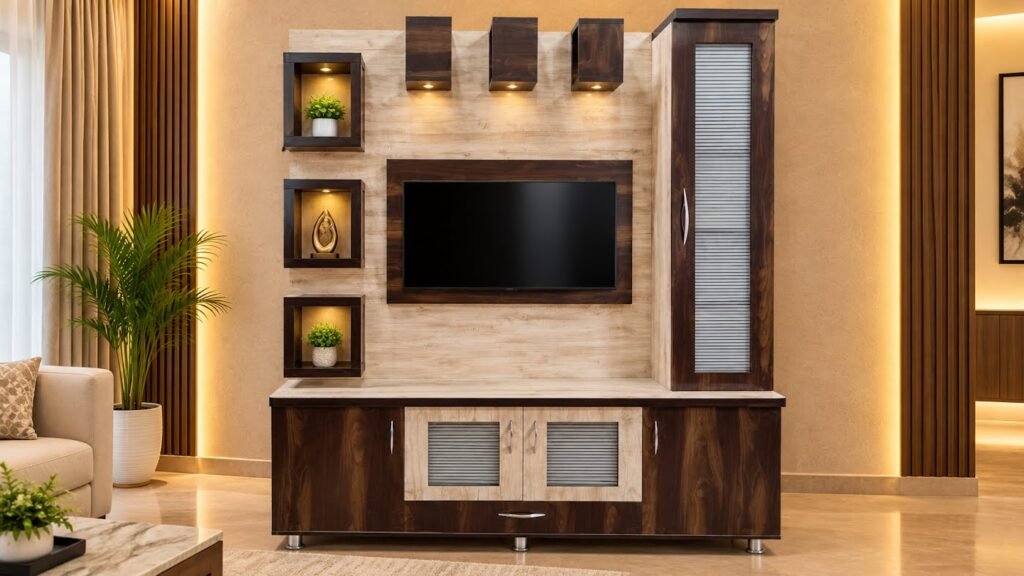 Contemporary TV wall unit by Tuba Furniture, Pune
