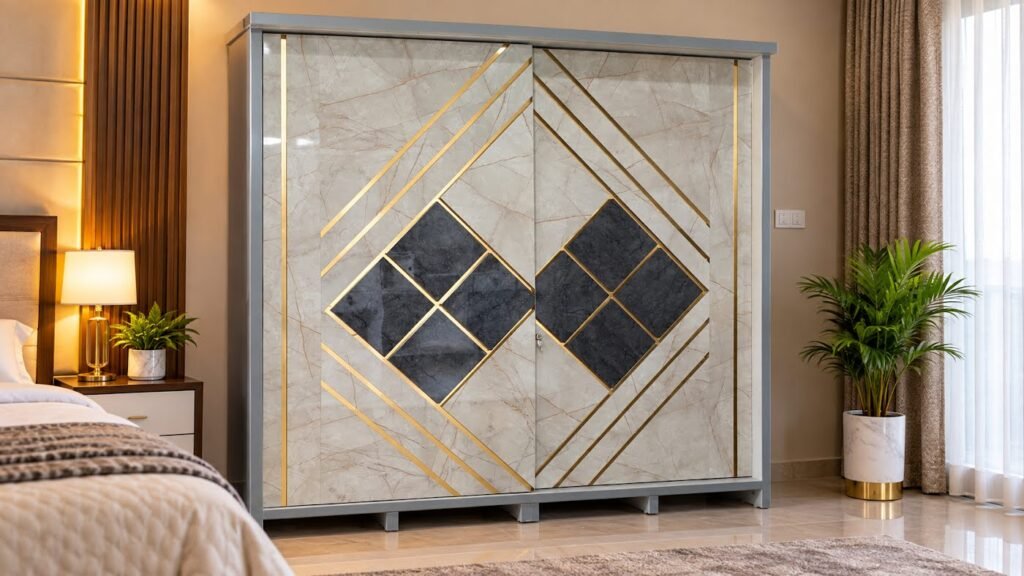 Elegant marble finish wardrobe by Tuba Furniture, Pune