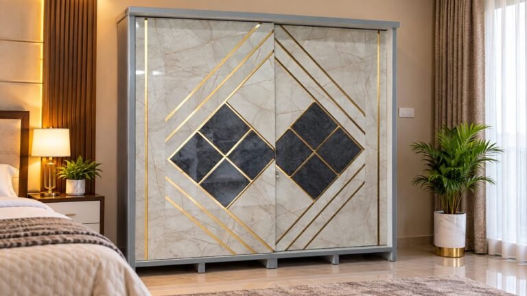 Elegant marble finish wardrobe by Tuba Furniture, Pune