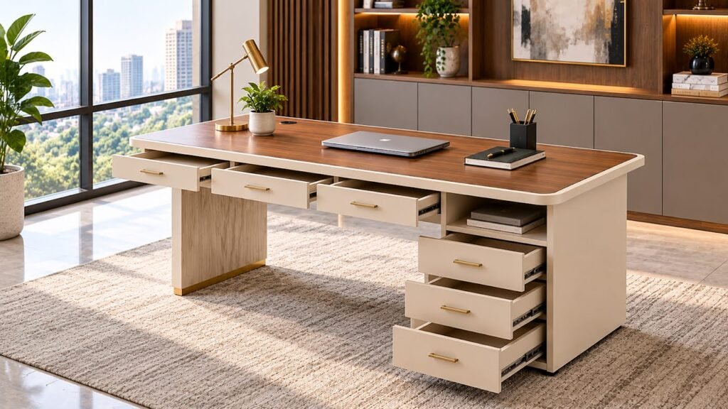 Executive cabin table with drawers by Tuba Furniture, Pune