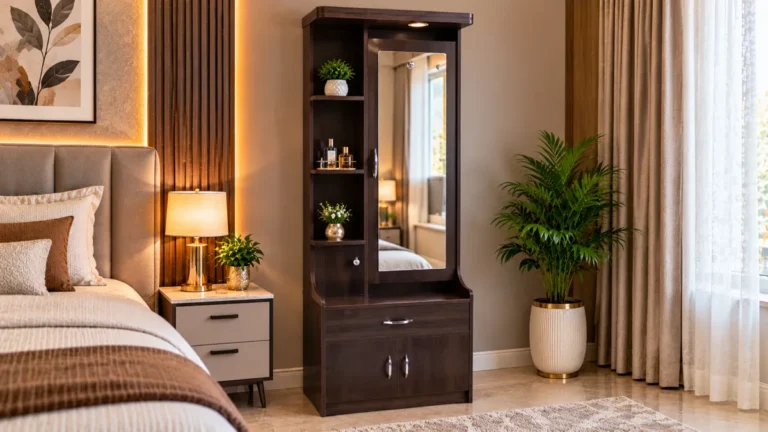 Walnut dressing table with shelves and mirror