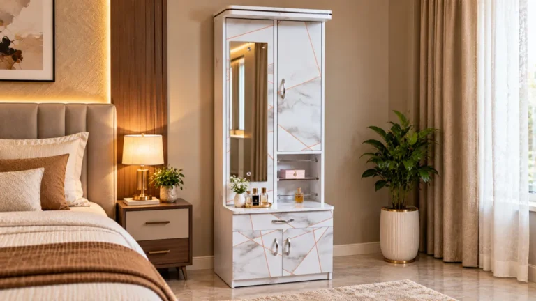 White marble finish dressing table with mirror