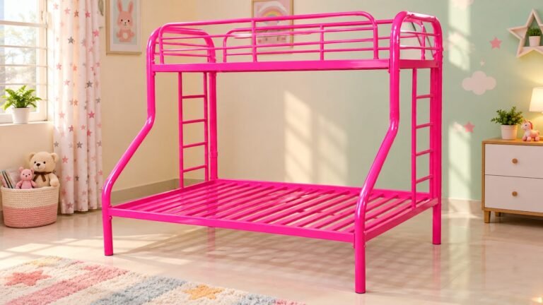 Hot pink loft bed for kids by Tuba Furniture, Pune