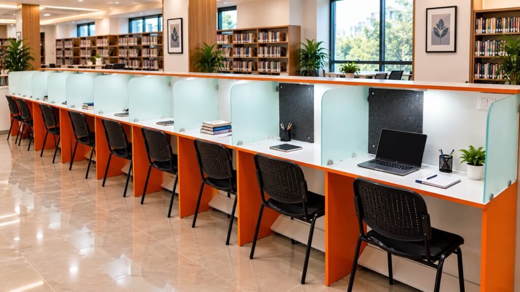Library study desks for study lab by Tuba Furniture, Pune
