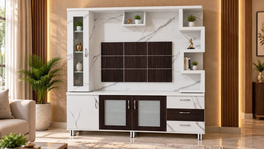 Luxury marble TV unit by Tuba Furniture, Pune