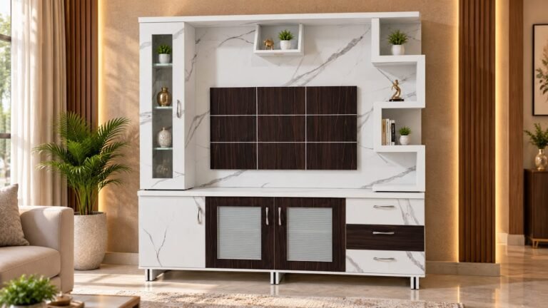 Luxury marble TV unit by Tuba Furniture, Pune