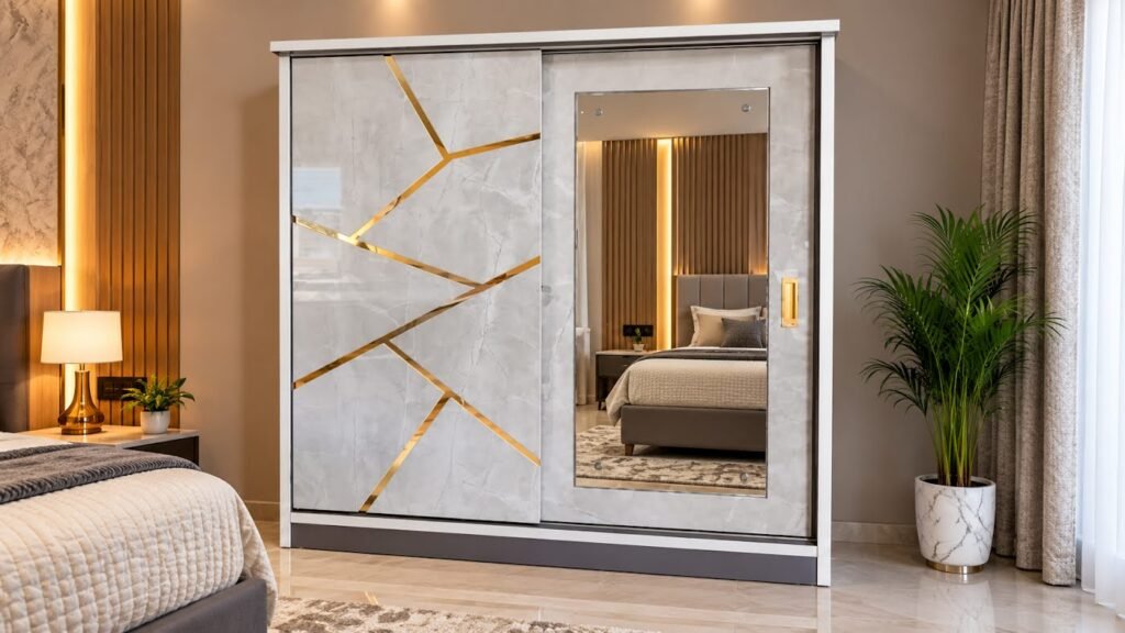 Luxury marble wardrobe for bedroom by Tuba Furniture, Pune