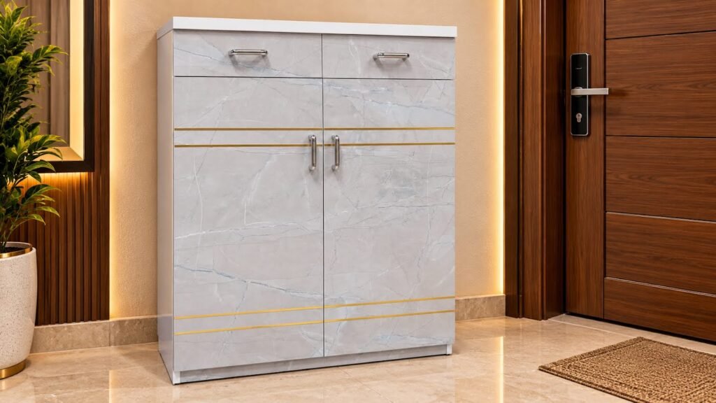 Marble finish shoe rack cabinet by Tuba Furniture, Pune