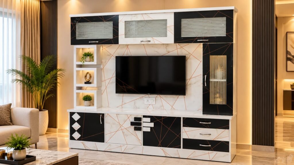Marble TV entertainment unit by Tuba Furniture, Pune