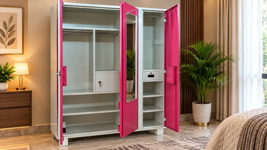 Elegant magenta metal cupboard by Tuba Furniture, Pune