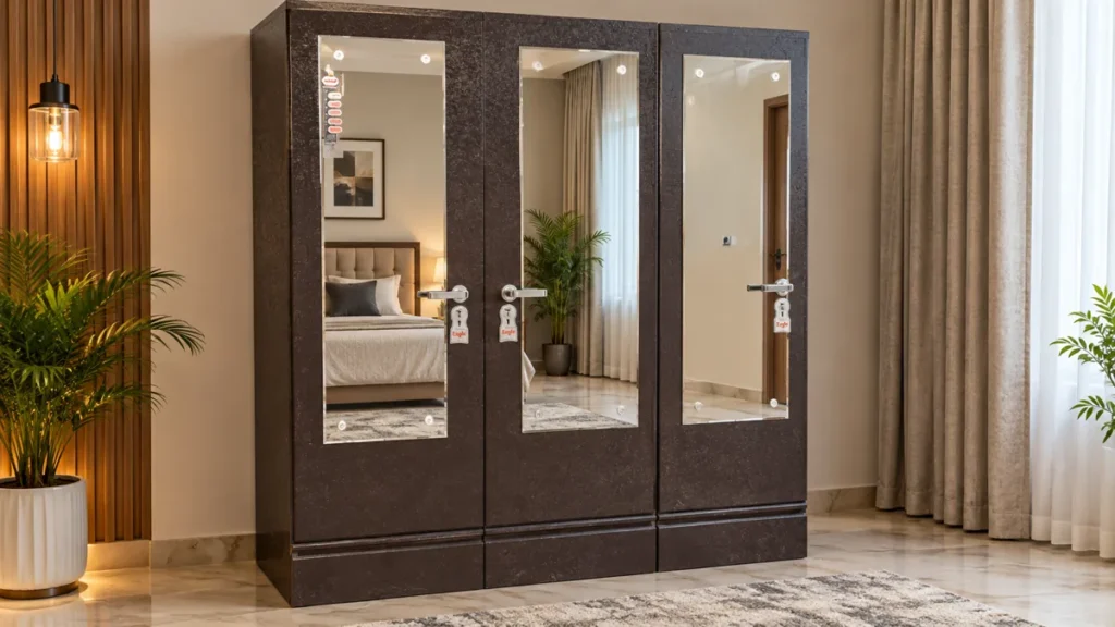 Metal cupboard with mirror, showroom by Tuba Furniture, Pune