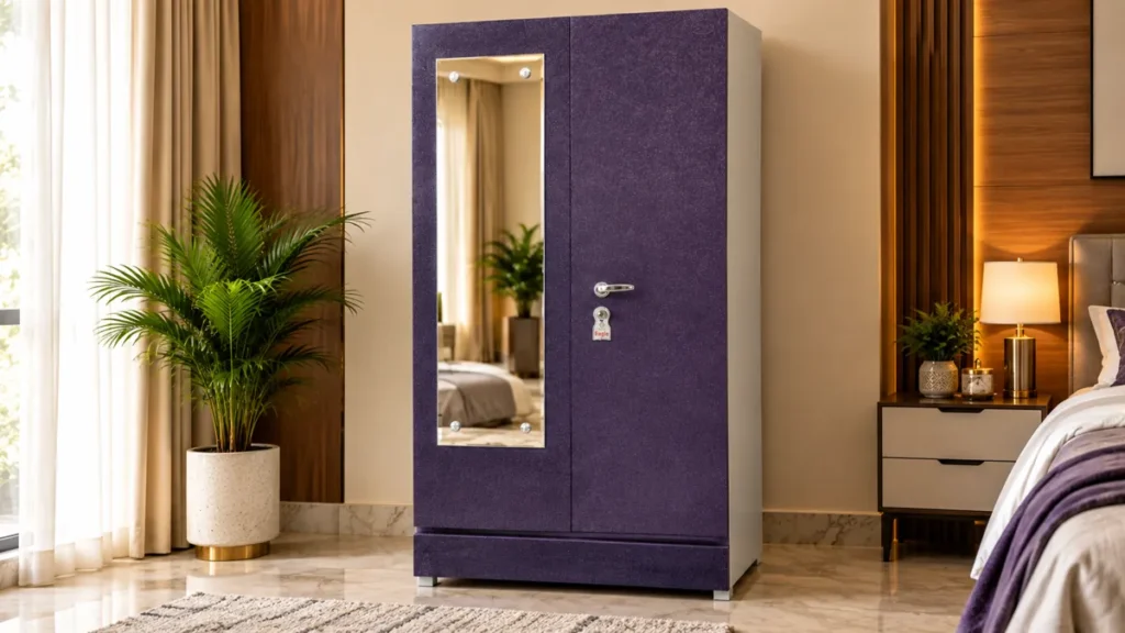 Purple metal cupboard for bedroom by Tuba Furniture, Pune
