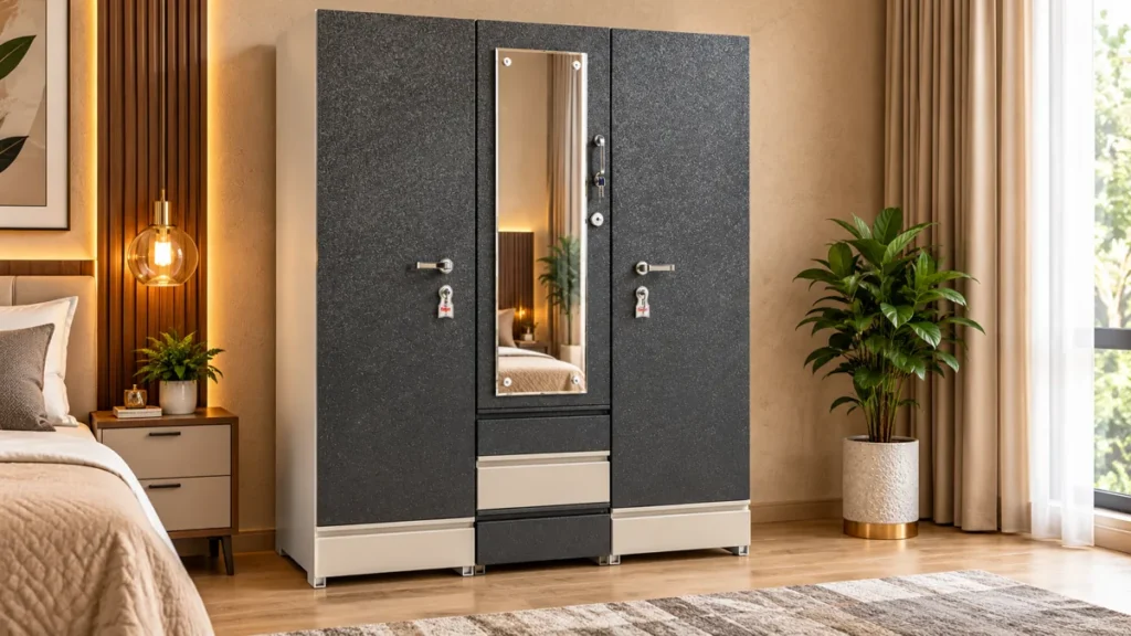 Textured finish metal cupboard by Tuba Furniture, Pune