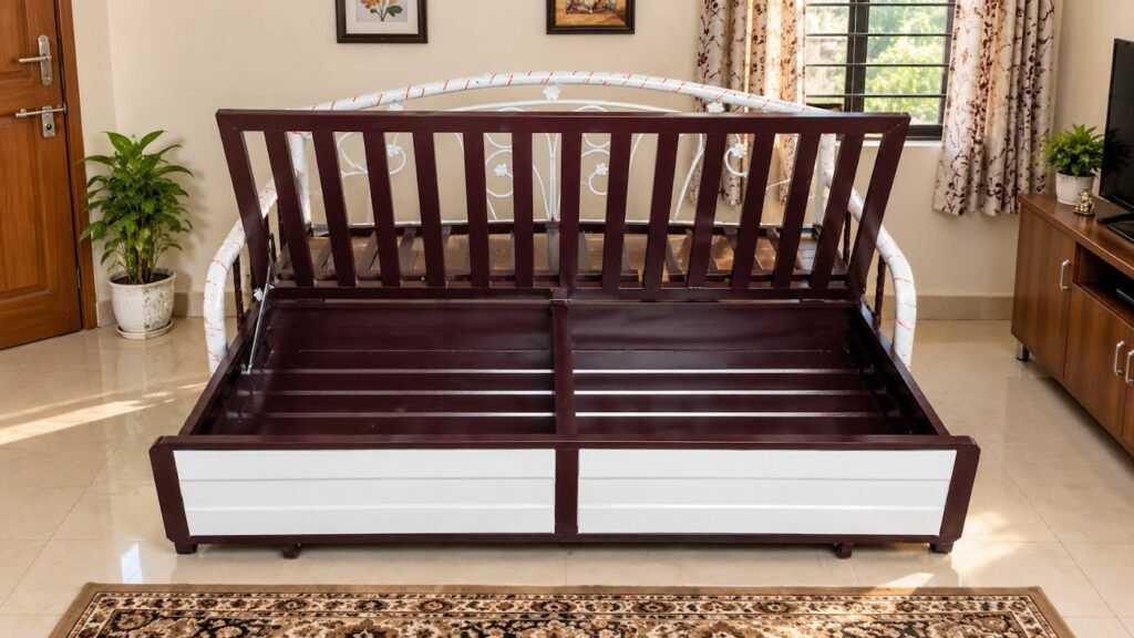 Metal sofa cum bed with storage by Tuba Furniture, Pune
