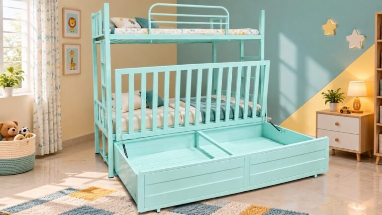 Mint green kids bunk bed by Tuba Furniture, Pune