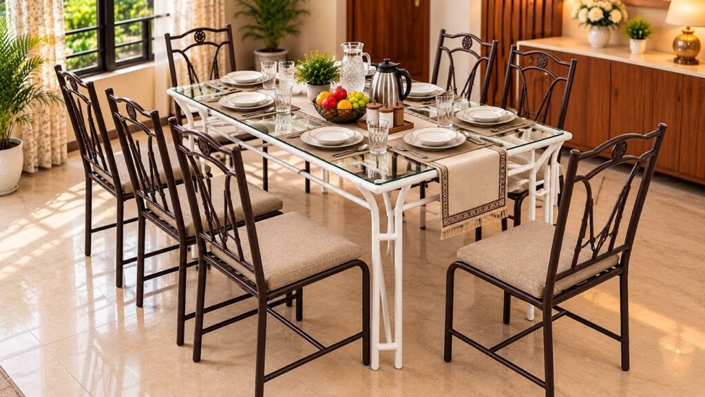Modern 8 seater dining table with chairs by Tuba Furniture, Pune