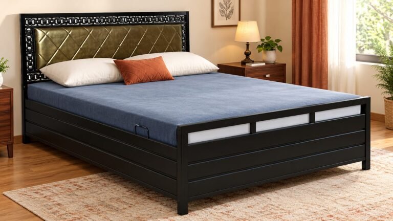 Modern metal double bed by Tuba Furniture, Pune