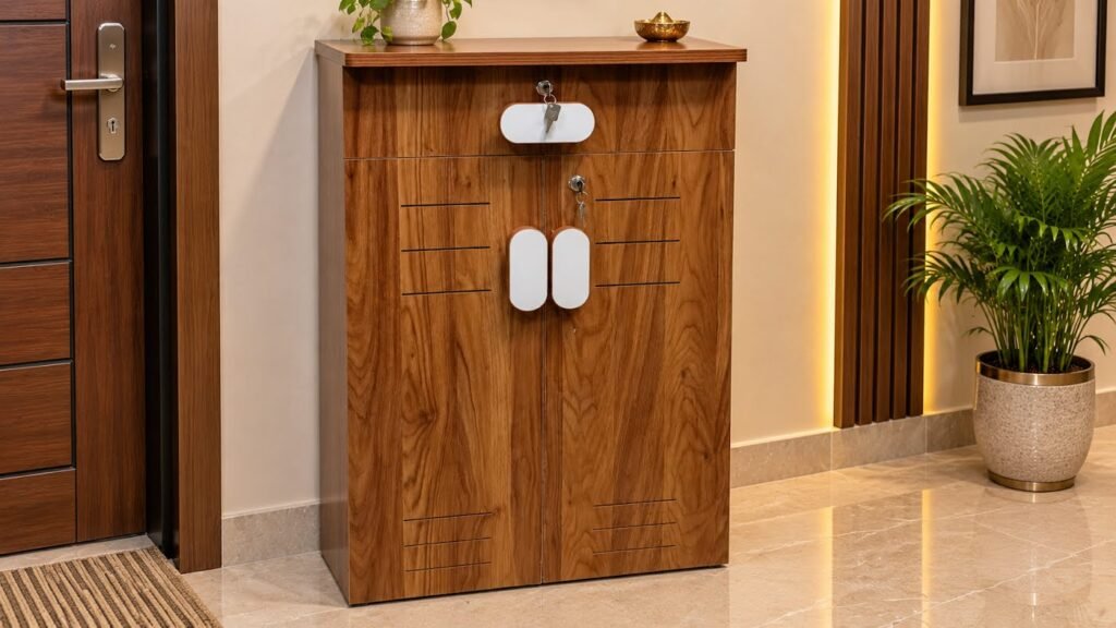 Modern shoe rack for entryway by Tuba Furniture, Pune