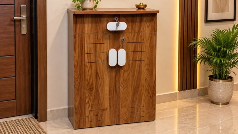 Modern shoe rack for entryway by Tuba Furniture, Pune