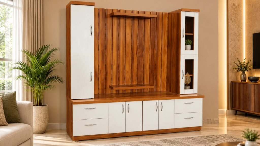 Modern TV wall unit by Tuba Furniture, Pune