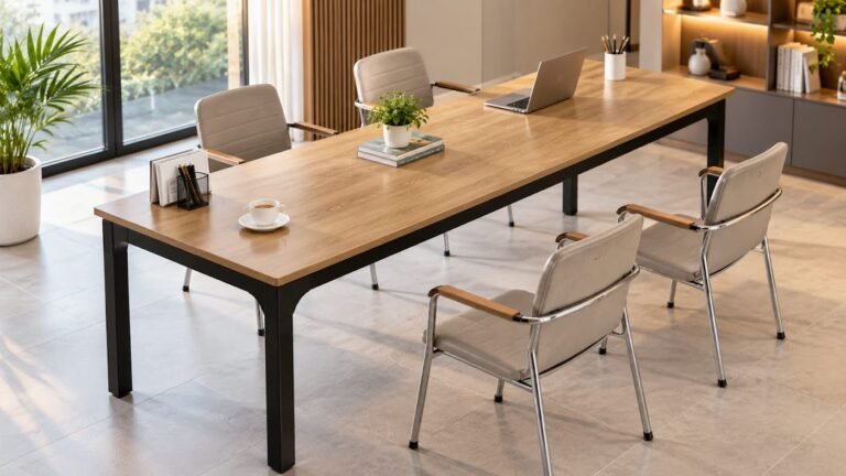 Oak conference table by Tuba Furniture, Pune