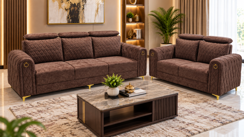 Brown sofa made by Tuba Furniture, Pune
