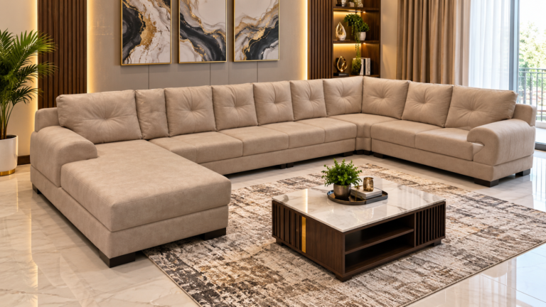 Warm modern sofa made by Tuba Furniture, Pune