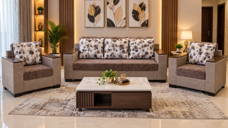 Warm modern sofa made by Tuba Furniture, Pune