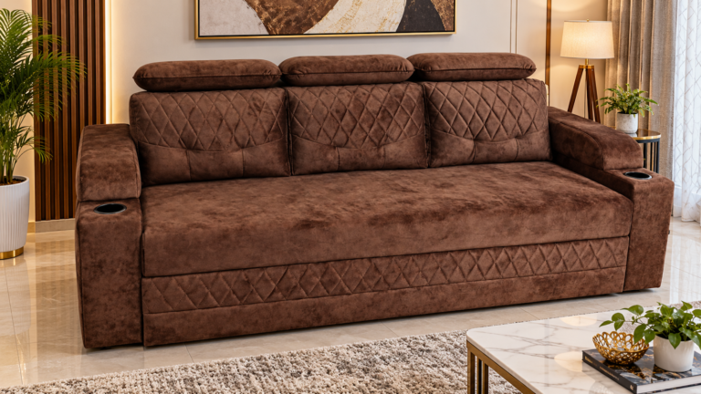 Brown sofa made by Tuba Furniture, Pune