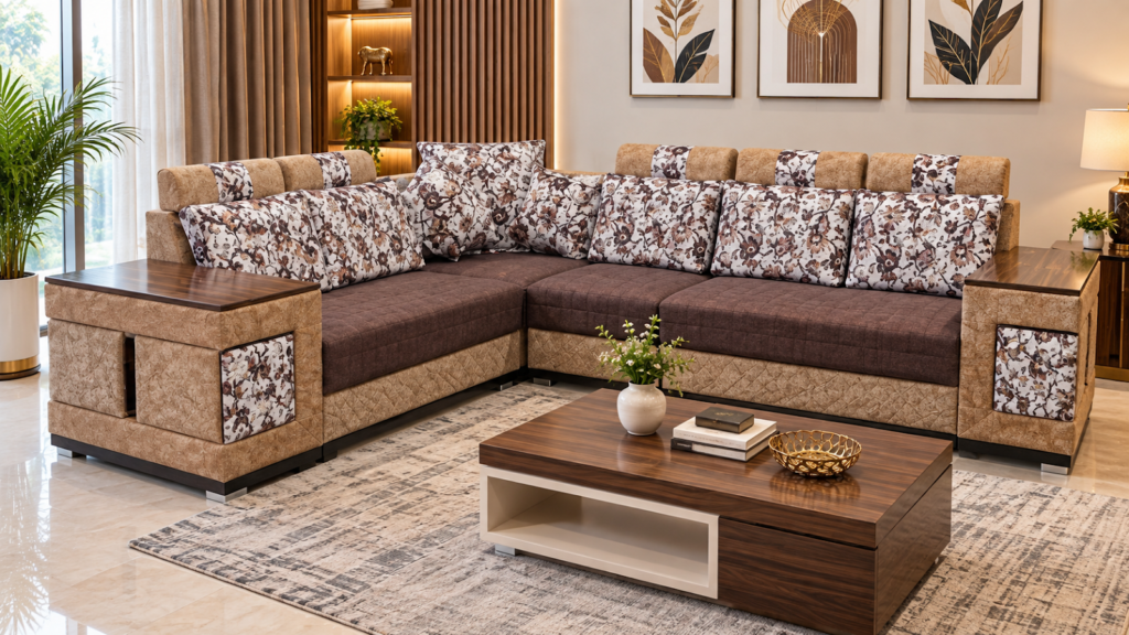 Floral sectional sofa made by Tuba Furniture, Pune