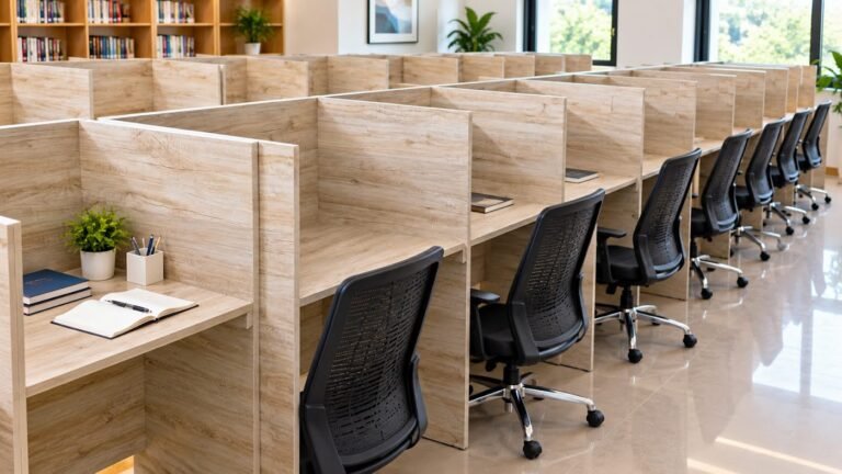 Study lab cubicle desks for library by Tuba Furniture, Pune