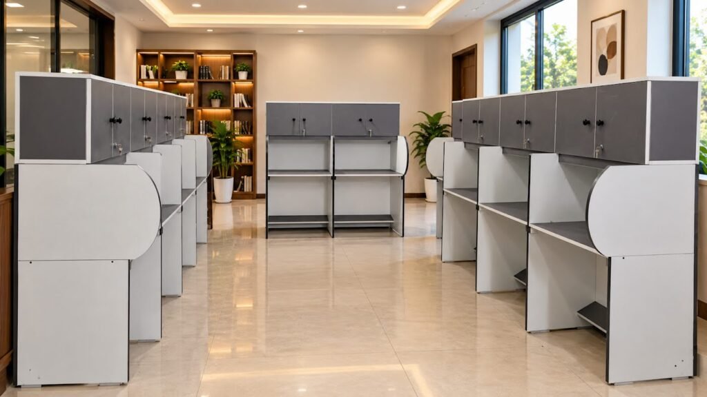 Study lab room with cubicle desks by Tuba Furniture, Pune