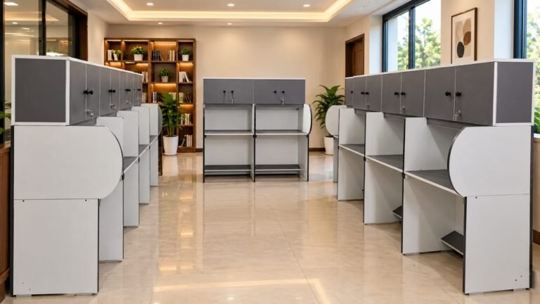 Study lab room with cubicle desks by Tuba Furniture, Pune