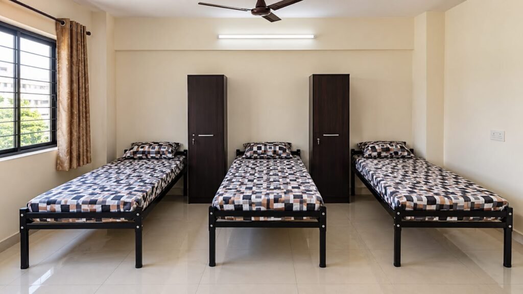 Three-bed hostel room furniture set by Tuba Furniture, Pune