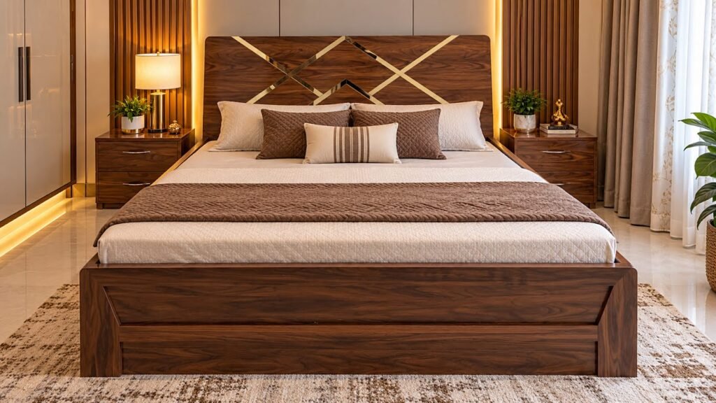 Walnut double bed by Tuba Furniture, Pune
