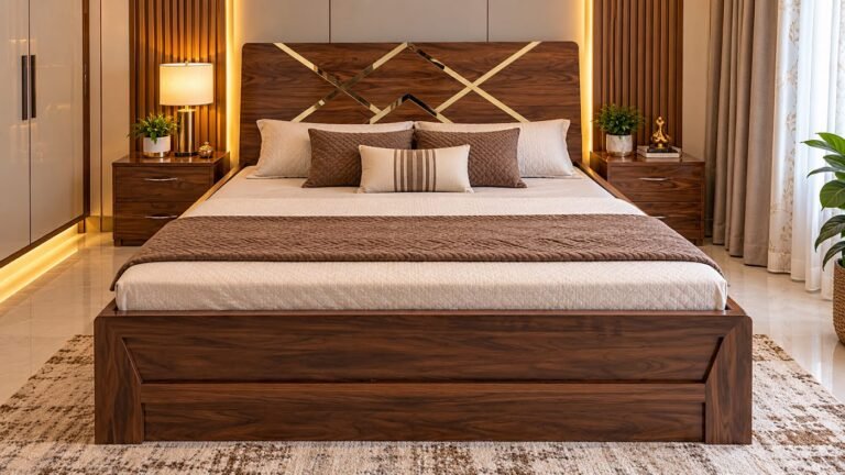 Walnut double bed by Tuba Furniture, Pune