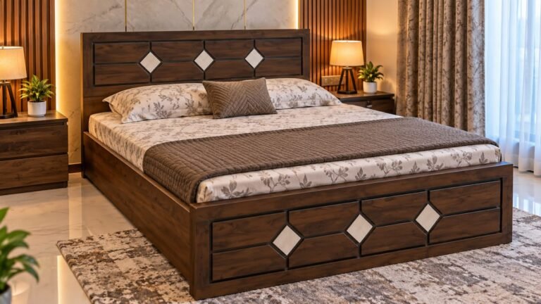 Warm modern double bed by Tuba Furniture, Pune