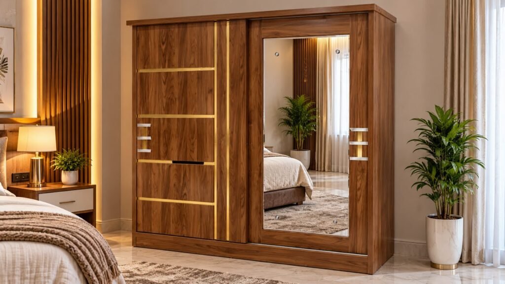 Warm modern wardrobe for bedroom by Tuba Furniture, Pune