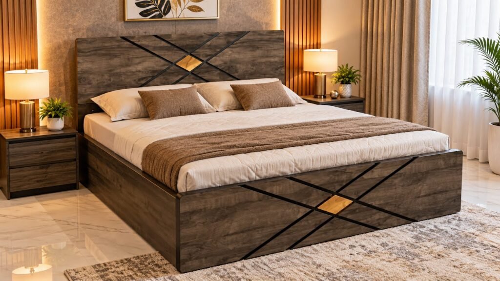 X-pattern double bed by Tuba Furniture, Pune